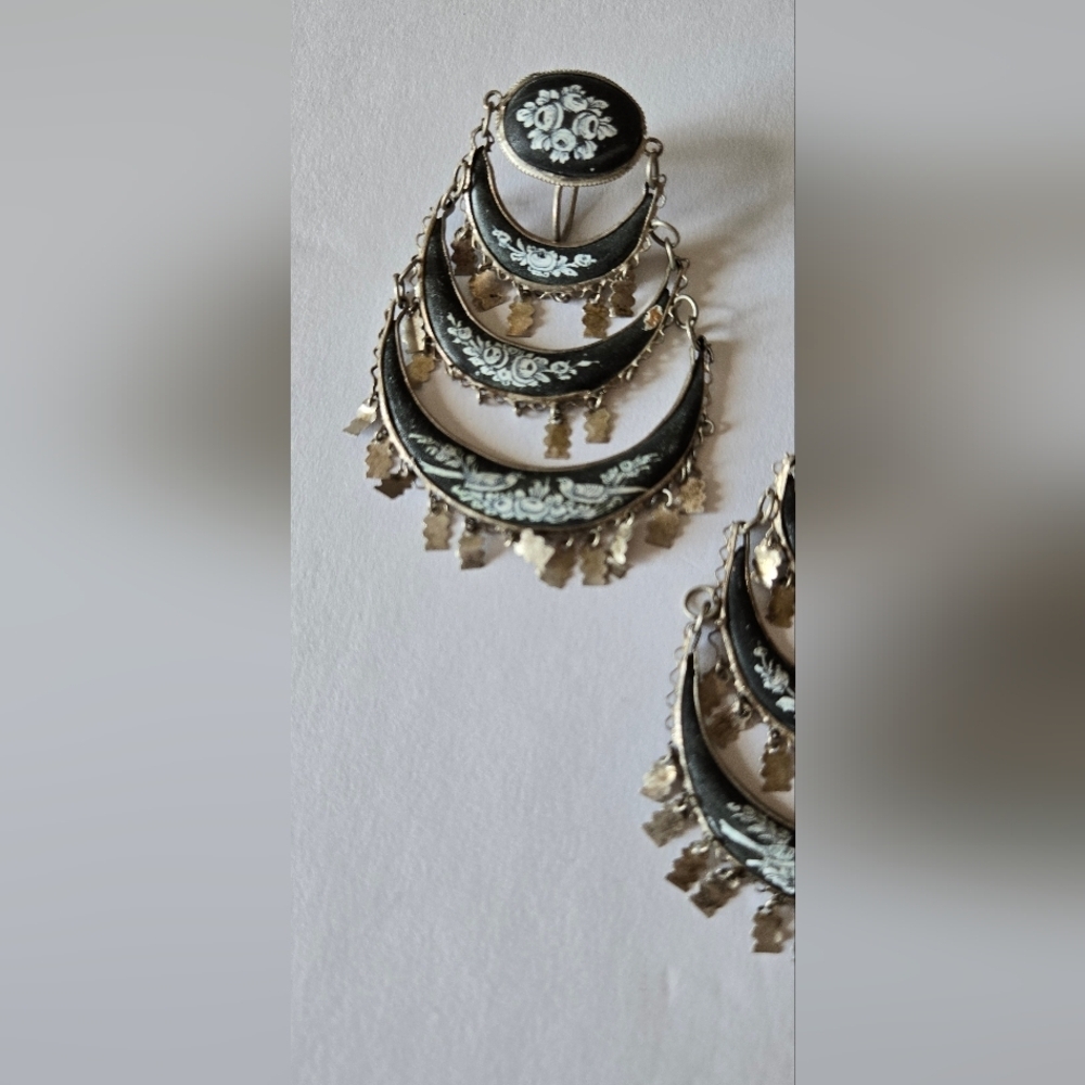Persian Antique Earrings Sterling Chandellier Clip On Enamel - Picture 5 of 12